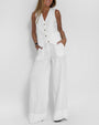 Leinen zweiteiliges Set mit weitem Hose und Weste – Alma
