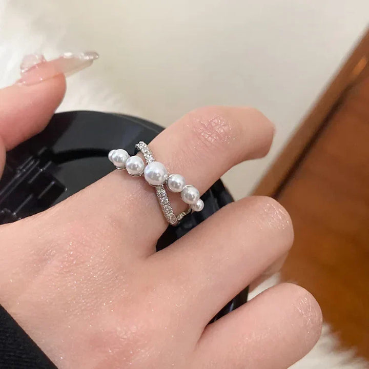 Verstellbarer Vintage-Ring mit Zirkonia und Perle - Isadora