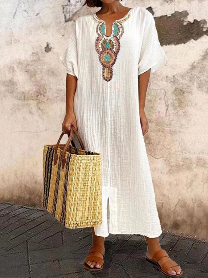Kaftan Maxikleid mit Stickereien – Yasmin