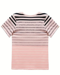 Gestreept dames T-shirt met ronde hals en kleurverloop – Melia