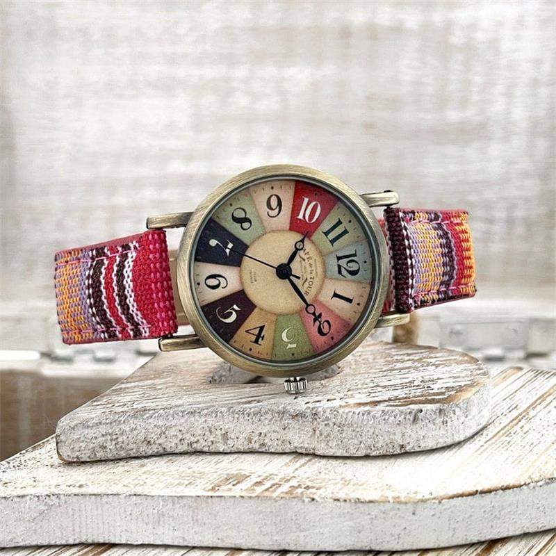 Multi-colored rainbow pattern watch with braided strap – Elyvra 