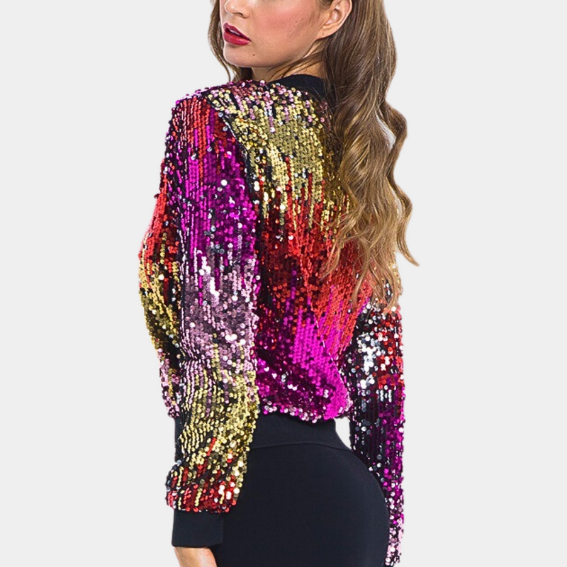 Short Women's Jacket with Shiny Sequins - Livia