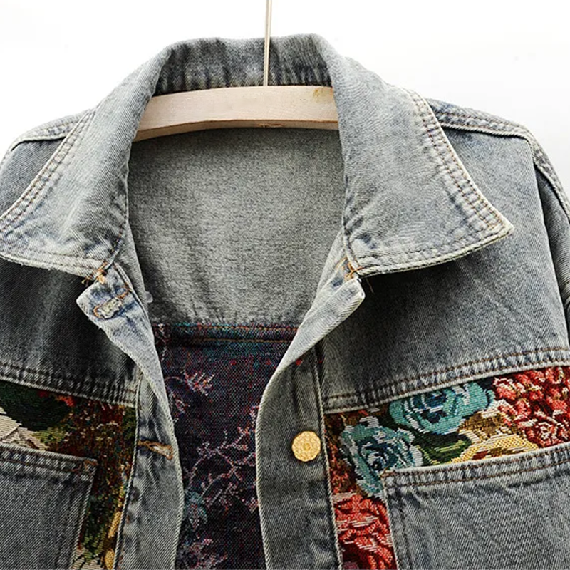 Trendige Blumen-Jeansjacke für Damen - Amaline
