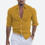 Men's Slim Fit Linen Shirt Open Collar Summer Button-Up 2