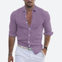 Men's Slim Fit Linen Shirt Open Collar Summer Button-Up 9