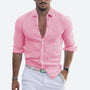 Men's Slim Fit Linen Shirt Open Collar Summer Button-Up 7