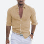 Men's Slim Fit Linen Shirt Open Collar Summer Button-Up 8