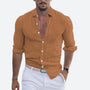 Men's Slim Fit Linen Shirt Open Collar Summer Button-Up 3