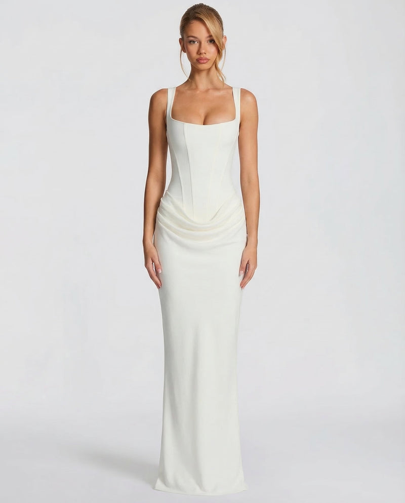 Women's Corset Maxi Dress with Draped Waist, Sculpted Silhouette 5