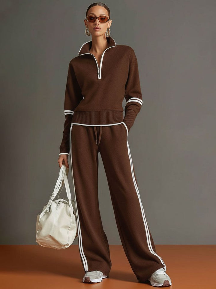 Women's Half Zip Lounge Set - Soft Stretch Wide Leg Travel Outfit 1