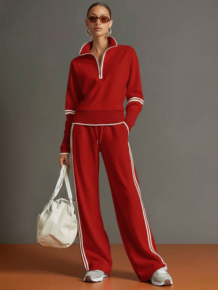 Women's Half Zip Lounge Set - Soft Stretch Wide Leg Travel Outfit 3