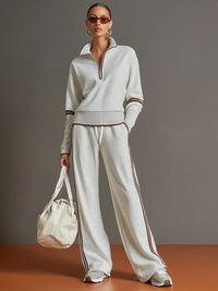 Women's Half Zip Lounge Set - Soft Stretch Wide Leg Travel Outfit 4