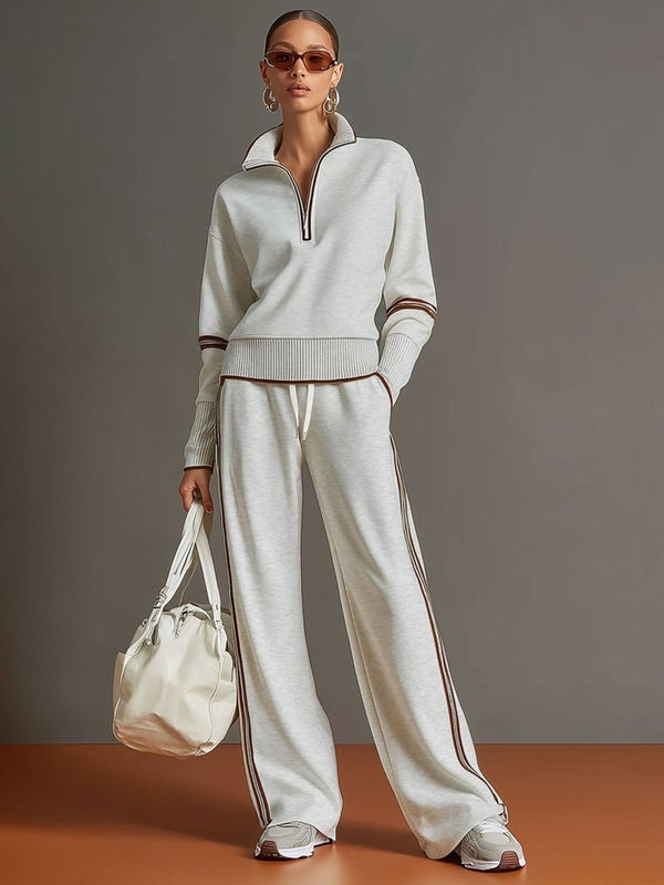 Women's Half Zip Lounge Set - Soft Stretch Wide Leg Travel Outfit 4