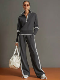 Women's Half Zip Lounge Set - Soft Stretch Wide Leg Travel Outfit 5