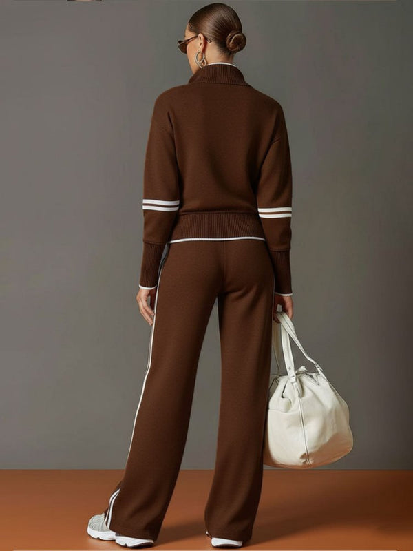 Women's Half Zip Lounge Set - Soft Stretch Wide Leg Travel Outfit 7