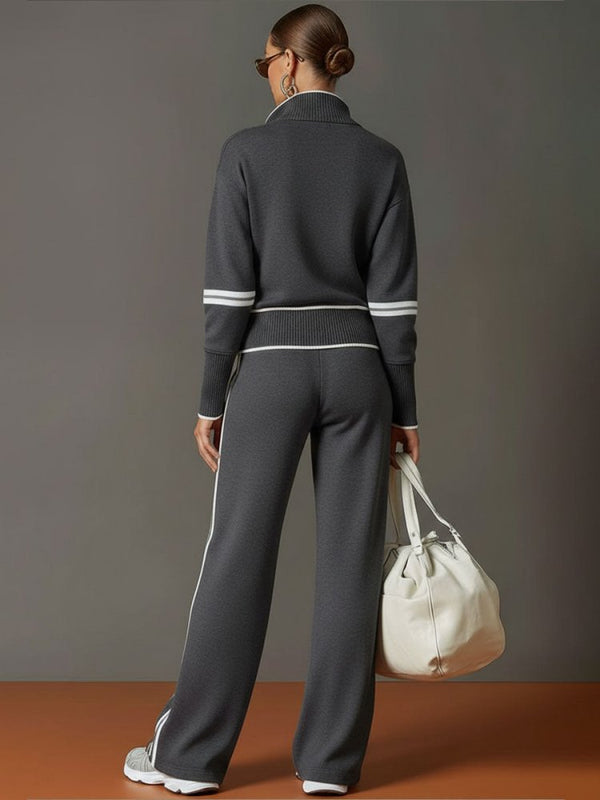 Women's Half Zip Lounge Set - Soft Stretch Wide Leg Travel Outfit 8