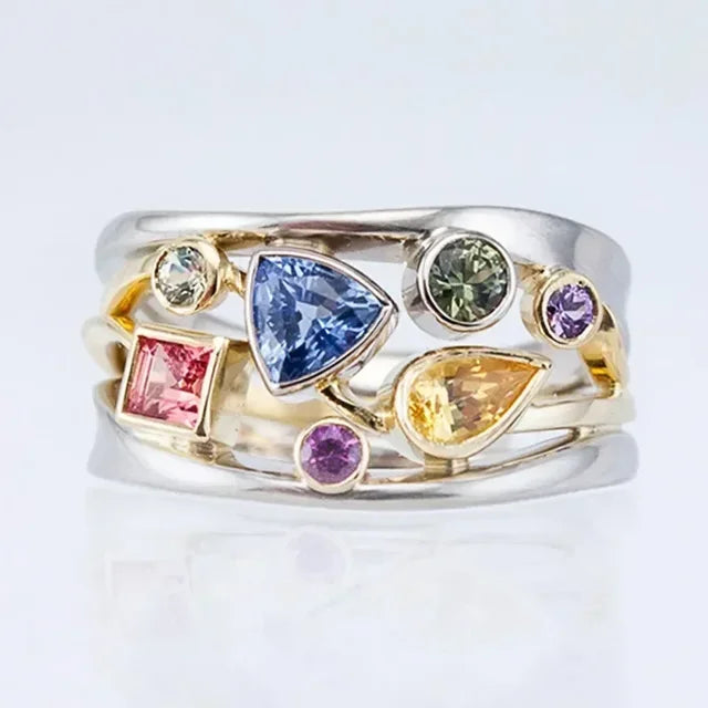 Vintage Intarsia Ring met Meerkleurige Zirkonia - Aurielle