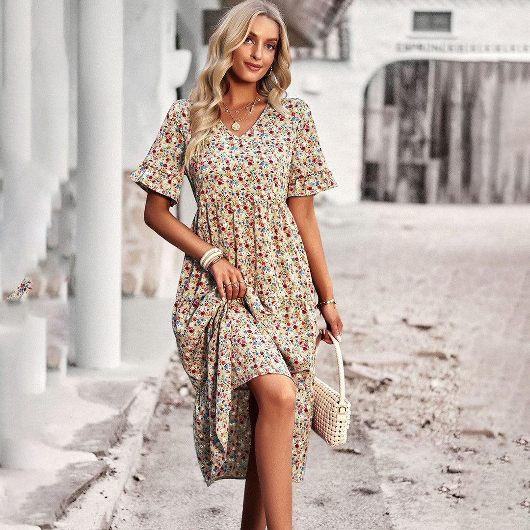 Floral Print Midi Dress - Lilac