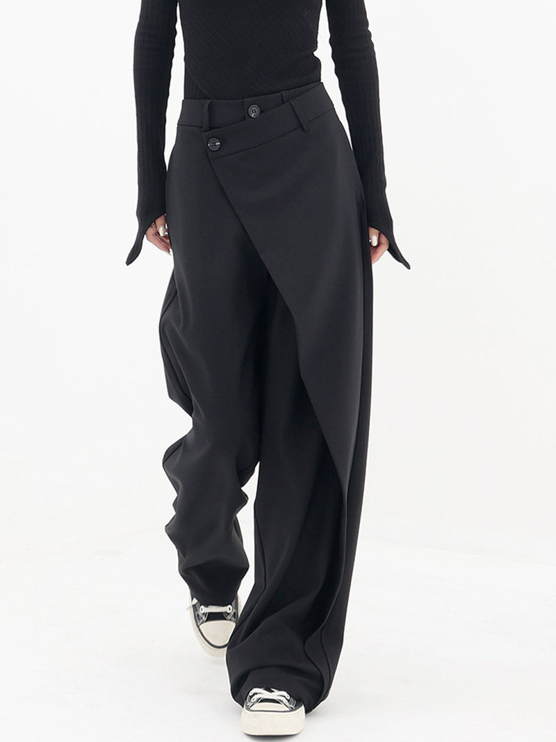 Asymmetrische weite Damenhose mit Doppelknopf – Noa