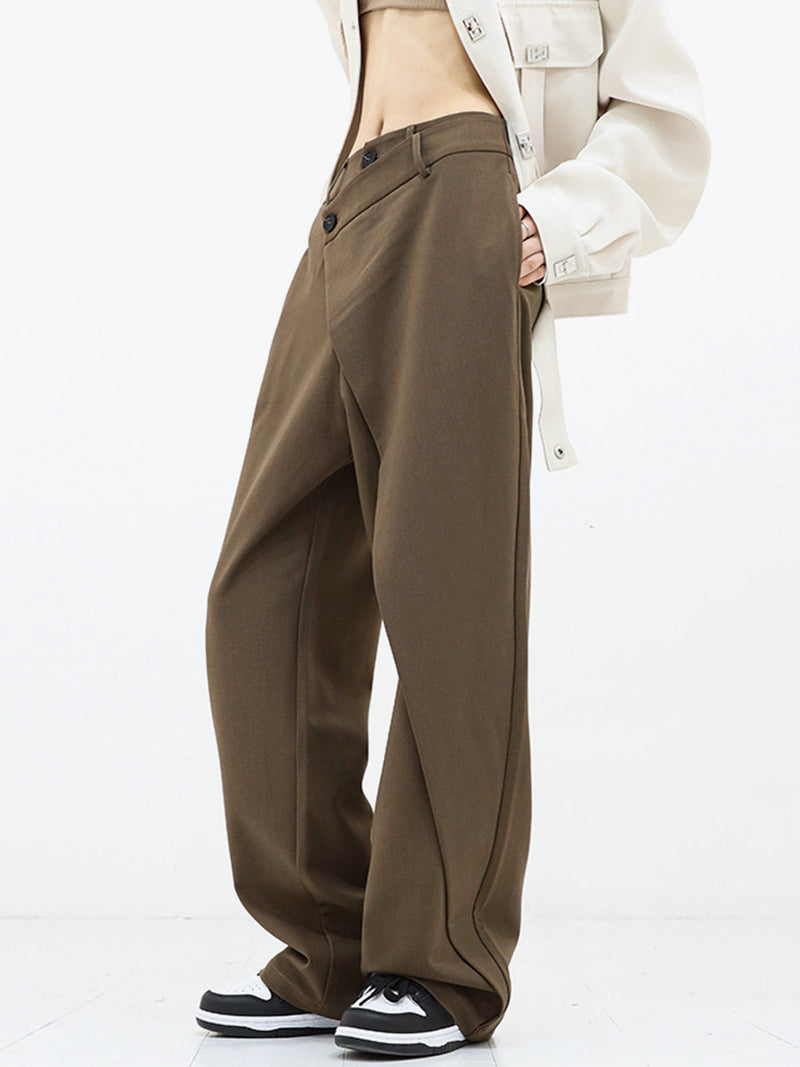 Asymmetrische weite Damenhose mit Doppelknopf – Noa