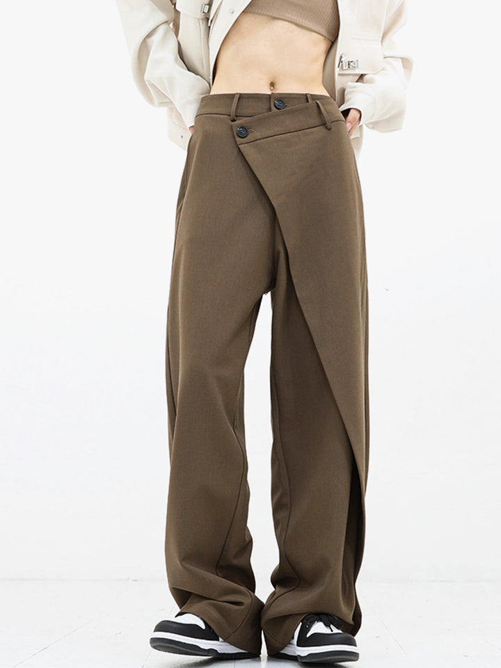 Asymmetrische weite Damenhose mit Doppelknopf – Noa
