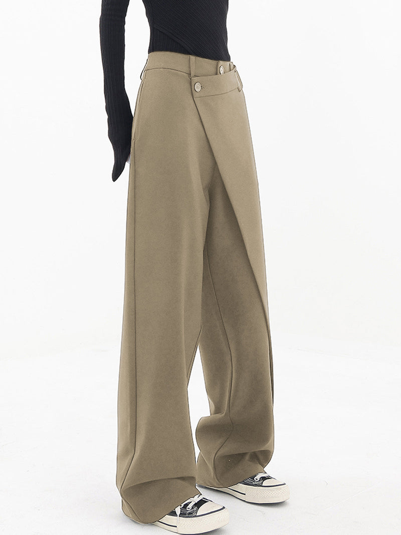 Asymmetrische weite Damenhose mit Doppelknopf – Noa