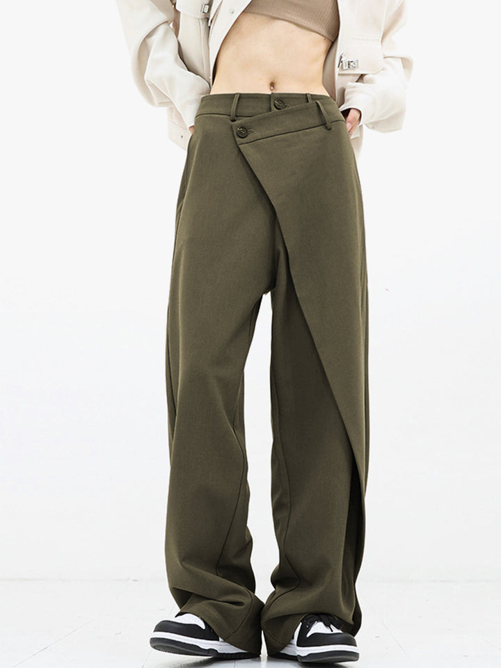 Asymmetrische weite Damenhose mit Doppelknopf – Noa