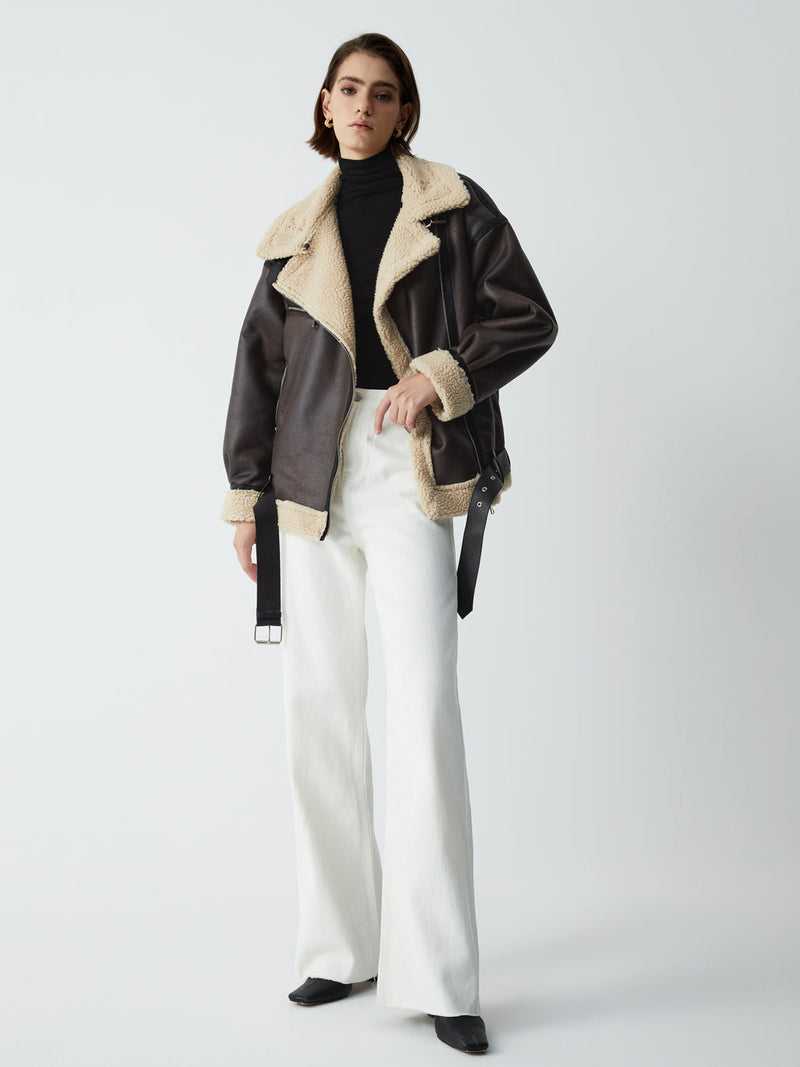 Braune Leder-Fliegerjacke für Damen - Mila