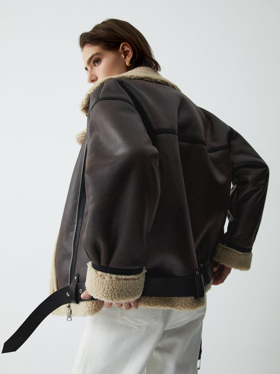 Braune Leder-Fliegerjacke für Damen - Mila