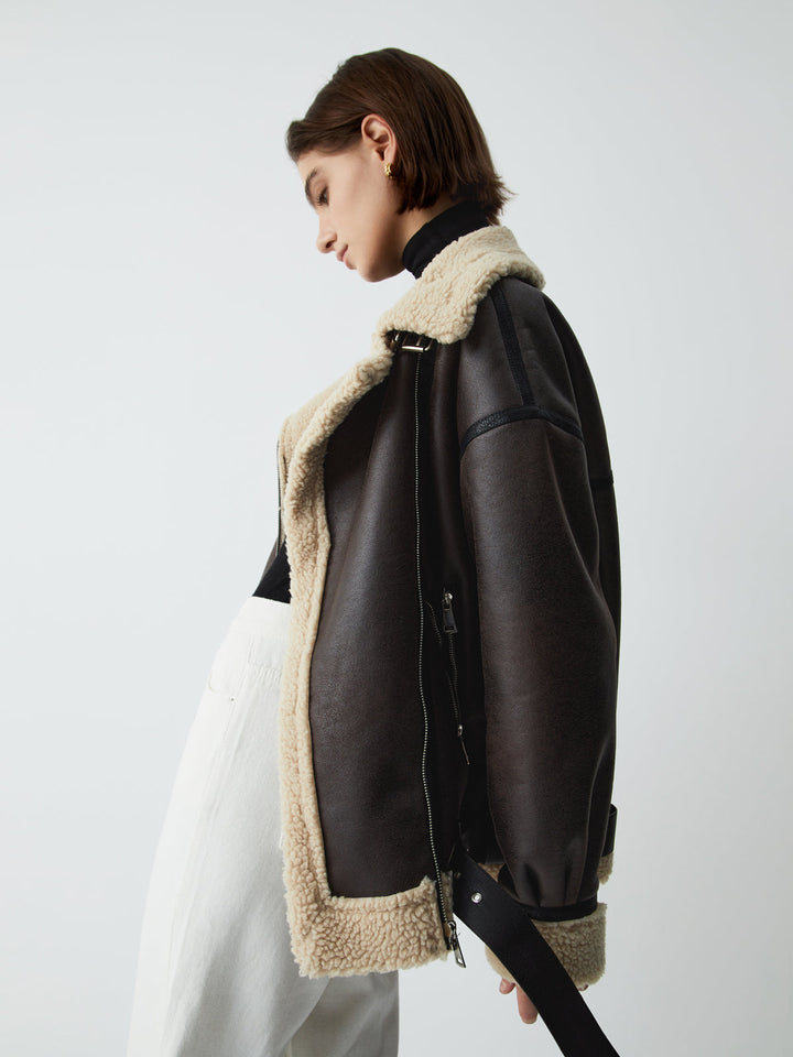 Braune Leder-Fliegerjacke für Damen - Mila