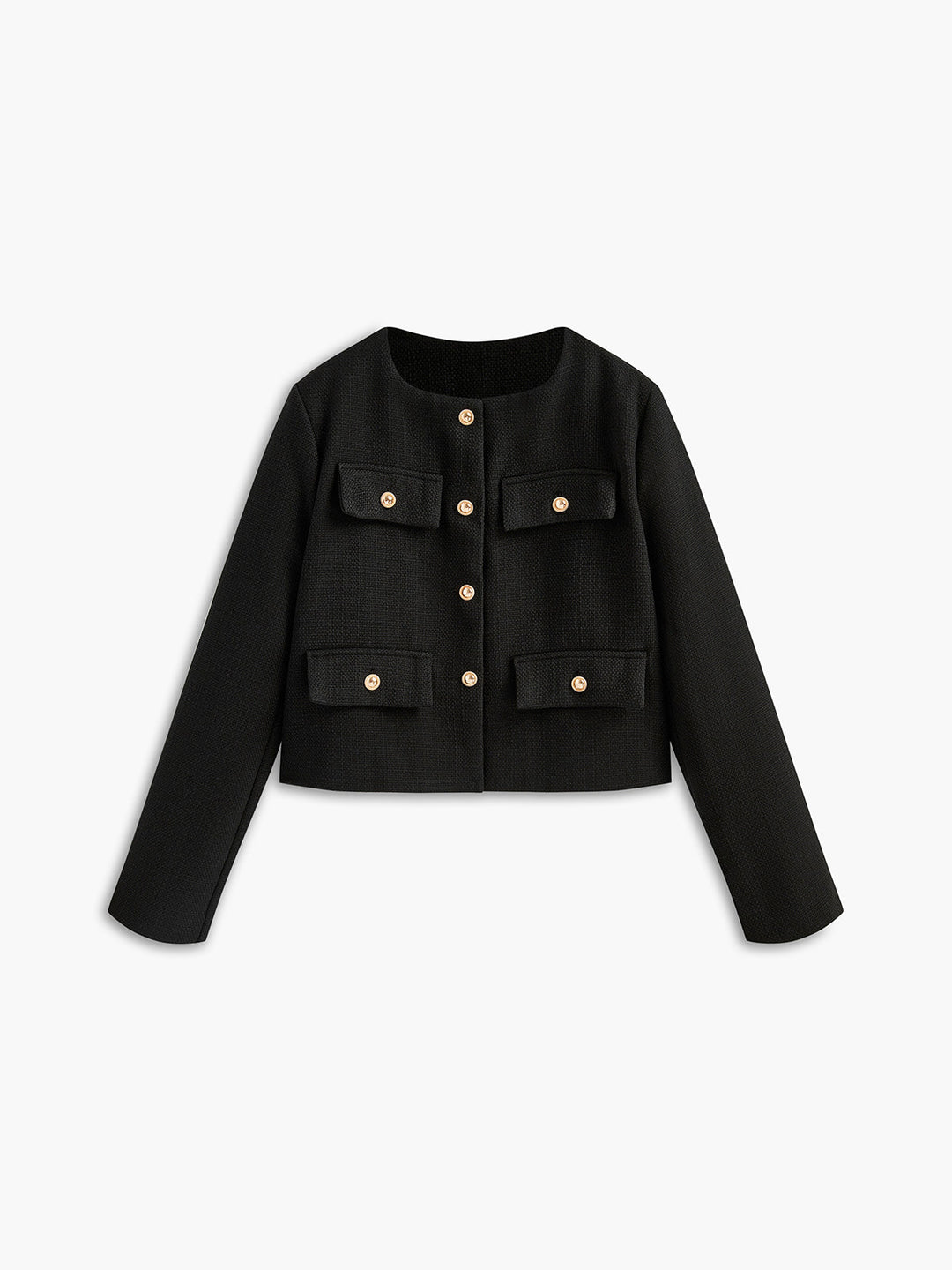 Schwarzer Tweed-Blazer mit Goldknöpfen - Camille