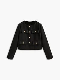 Schwarzer Tweed-Blazer mit Goldknöpfen - Camille