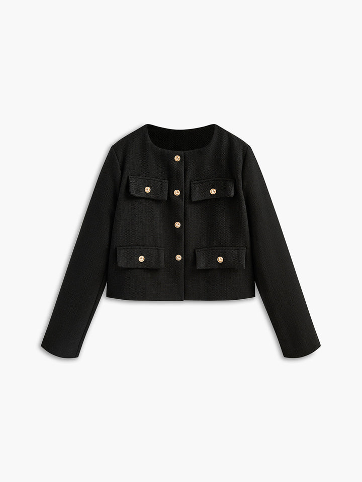 Schwarzer Tweed-Blazer mit Goldknöpfen - Camille