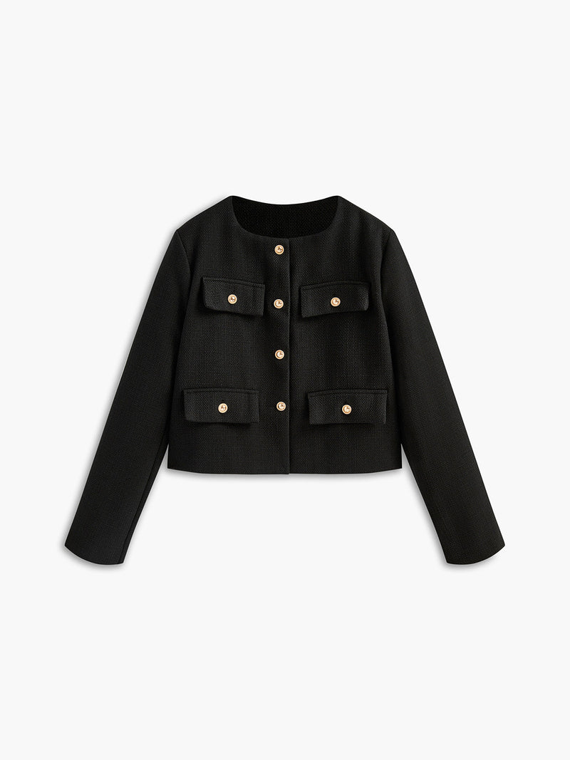 Schwarzer Tweed-Blazer mit Goldknöpfen - Camille