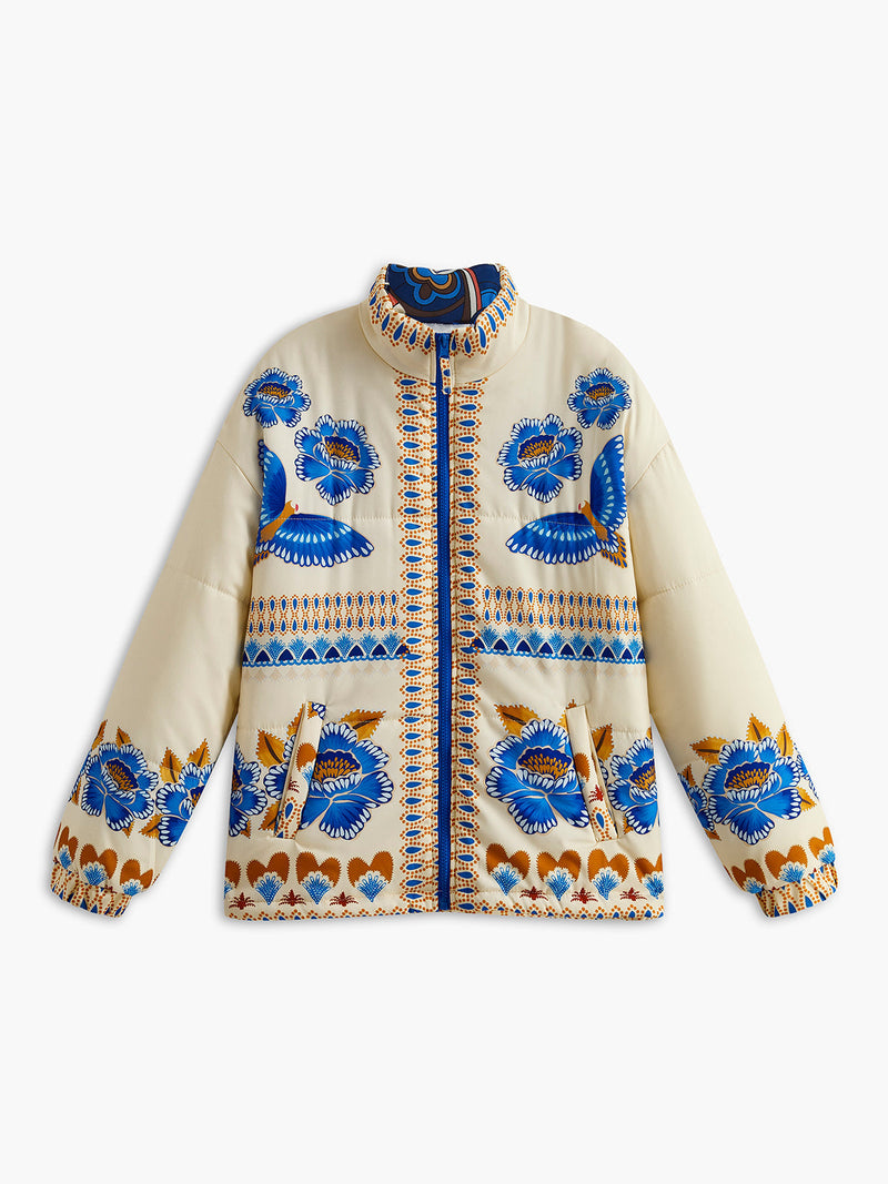 Boho Wintermantel mit Print und Reißverschluss - Zahara