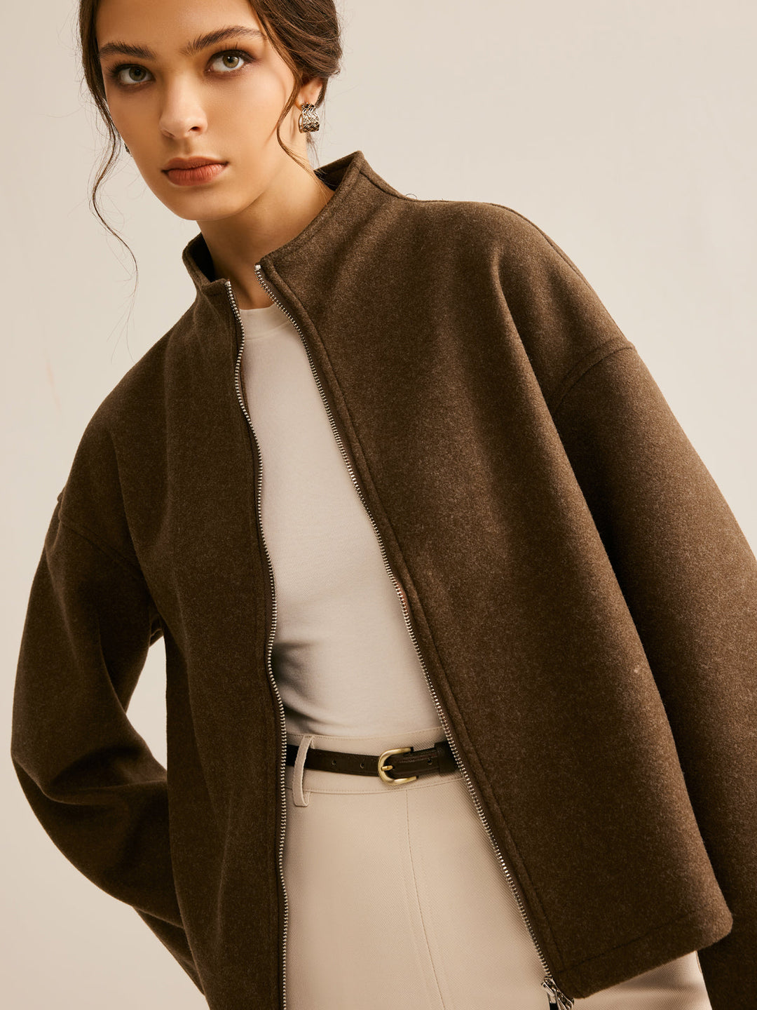 Braune Reißverschluss-Jacke für Damen - Elena