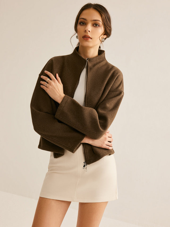 Braune Reißverschluss-Jacke für Damen - Elena