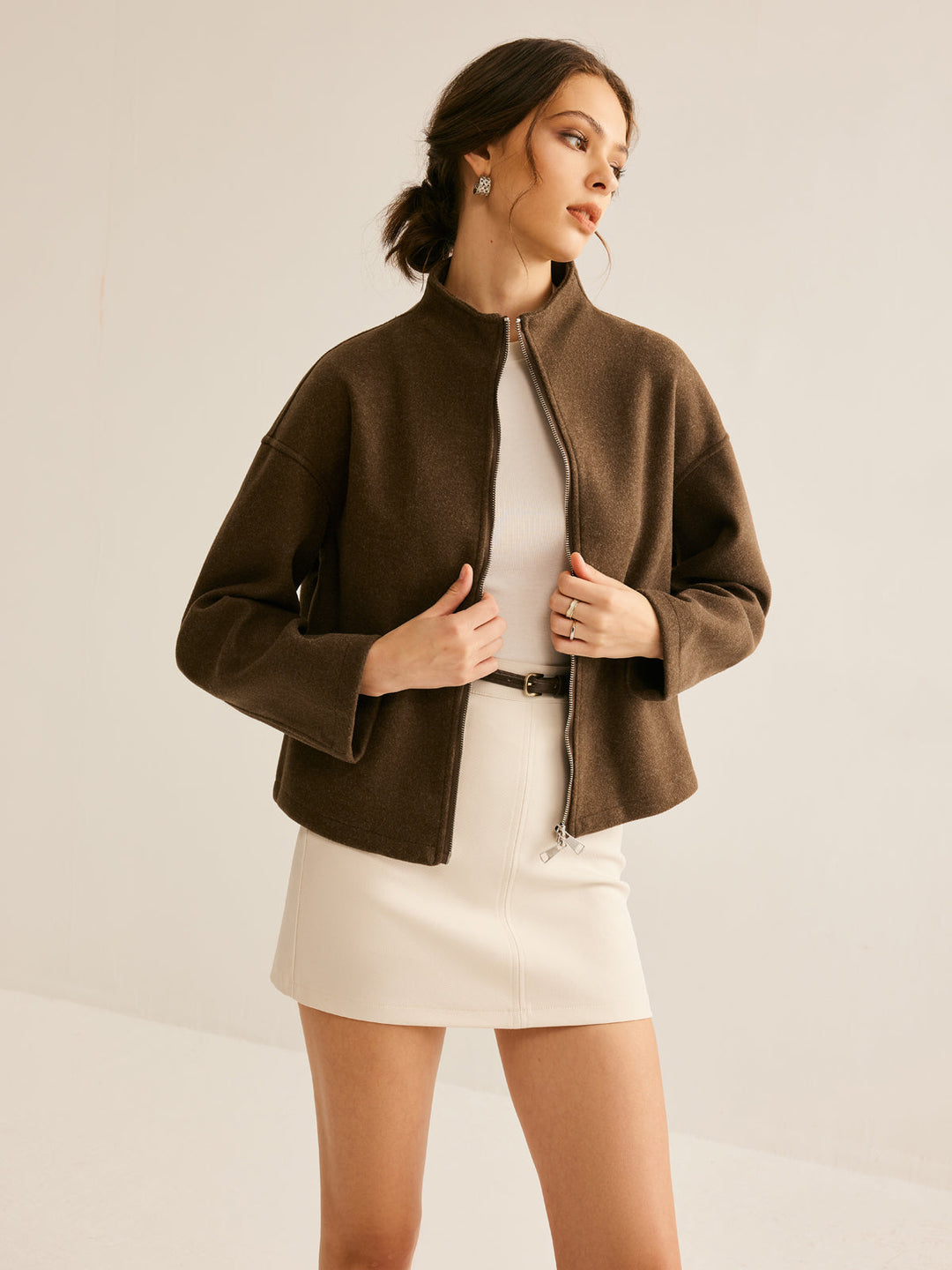 Braune Reißverschluss-Jacke für Damen - Elena