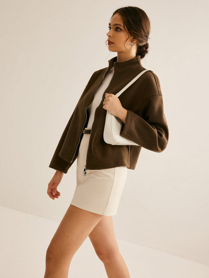 Braune Reißverschluss-Jacke für Damen - Elena