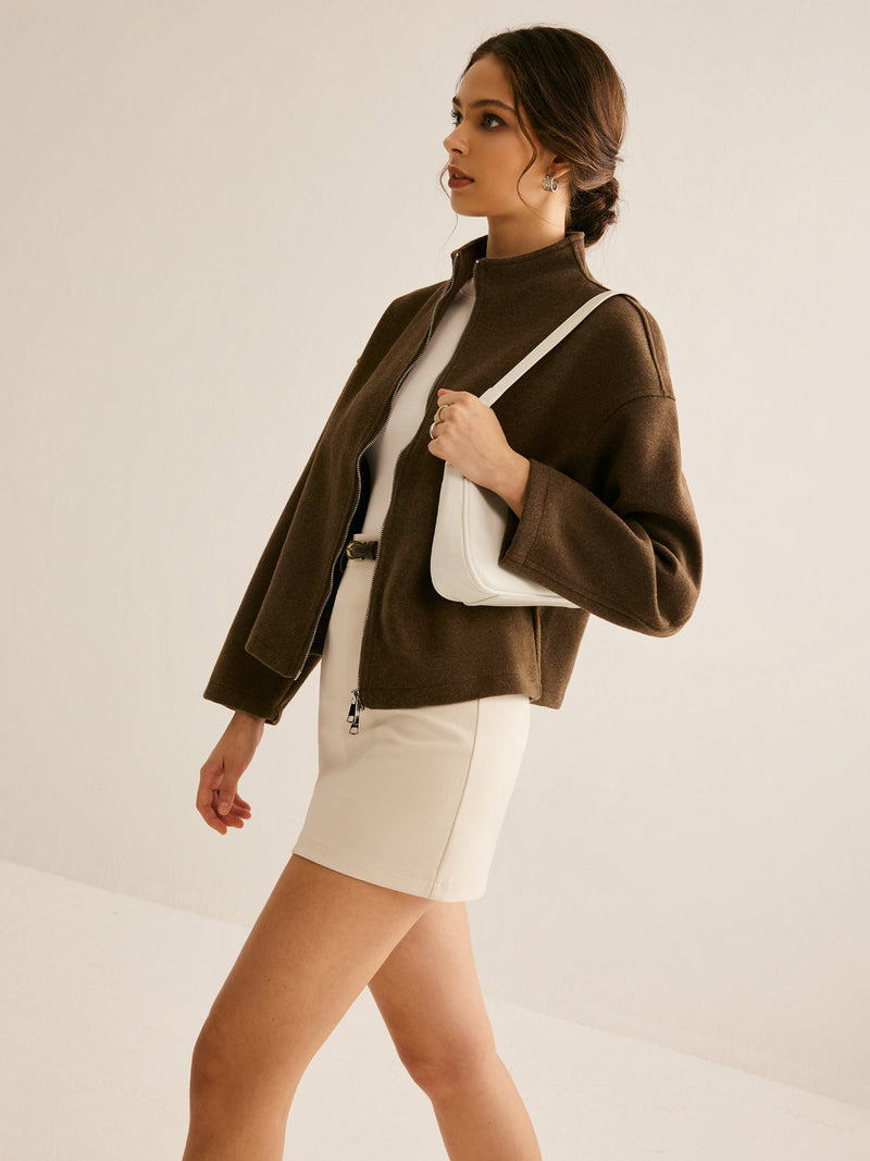 Braune Reißverschluss-Jacke für Damen - Elena