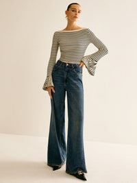 Cold-Shoulder Gestreiftes Shirt für Damen - Selene