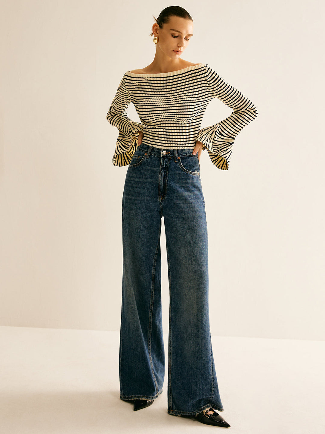 Cold-Shoulder Gestreiftes Shirt für Damen - Selene
