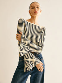 Cold-Shoulder Gestreiftes Shirt für Damen - Selene