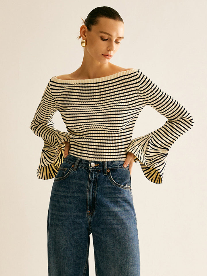 Cold-Shoulder Gestreiftes Shirt für Damen - Selene