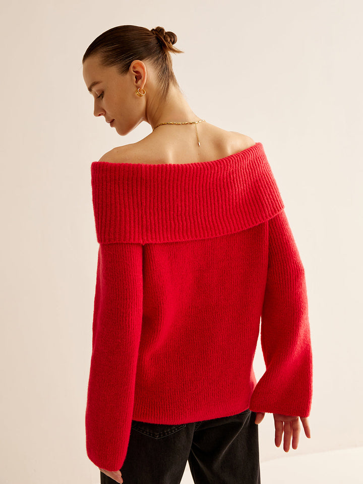 Roter Schulterfreier Pullover für Damen - Livia