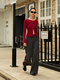 Trendige Kreidestreifen High-Waist-Hose - Liora