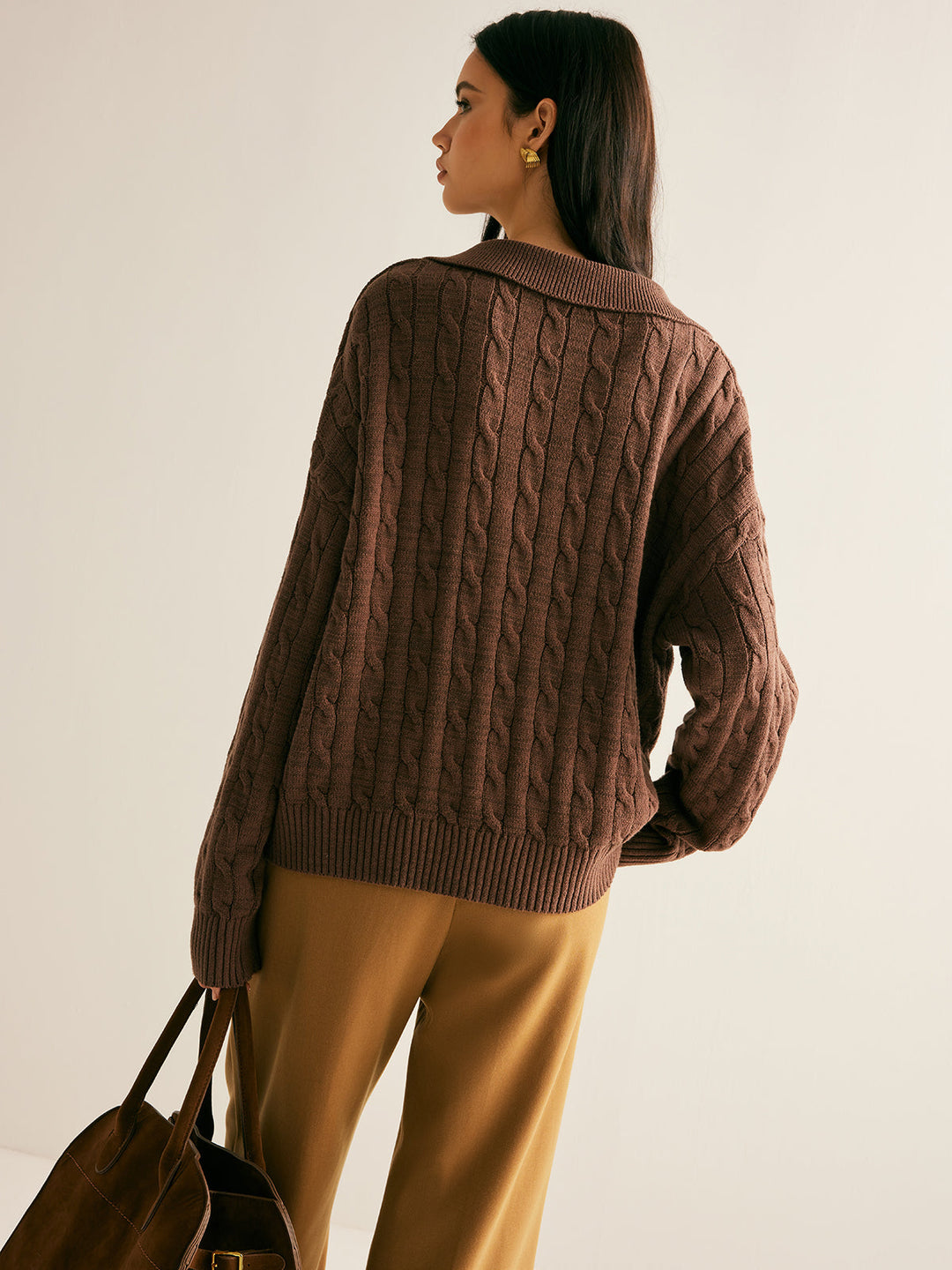 Brauner Pullover mit V-Ausschnitt für Damen - Sienna