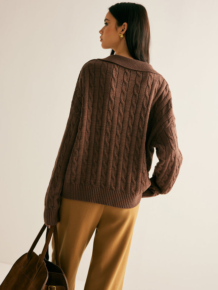 Brauner Pullover mit V-Ausschnitt für Damen - Sienna
