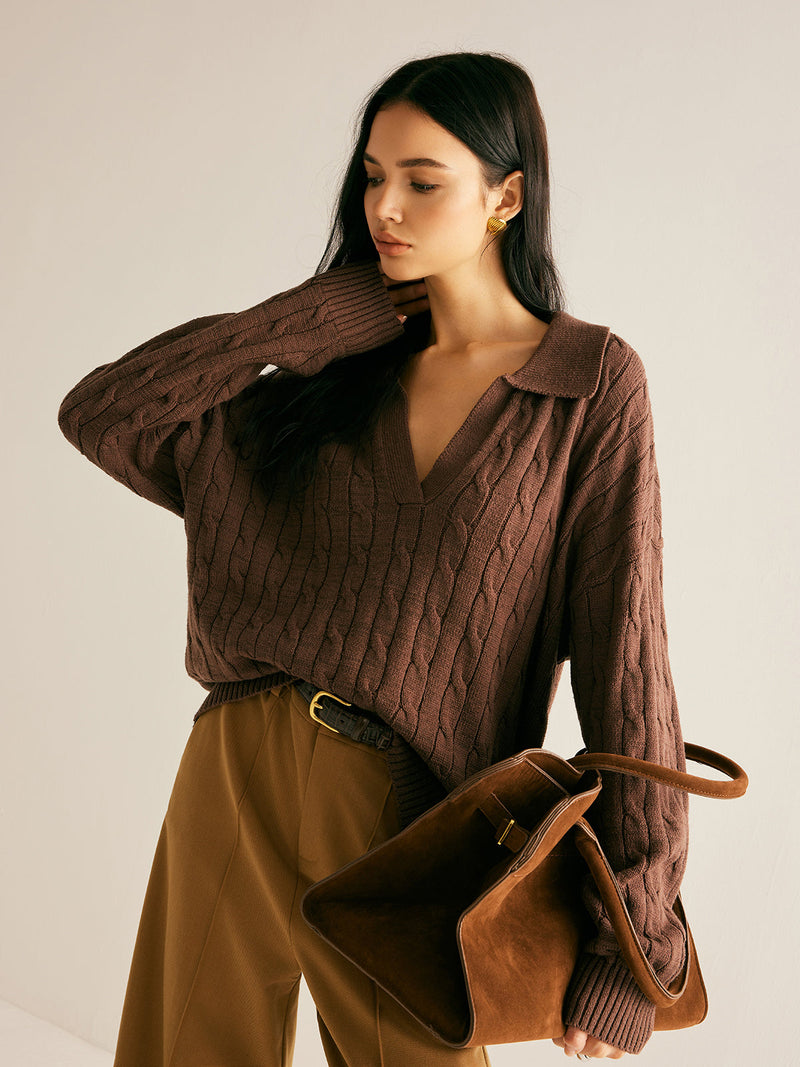 Brauner Pullover mit V-Ausschnitt für Damen - Sienna