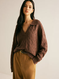 Brauner Pullover mit V-Ausschnitt für Damen - Sienna